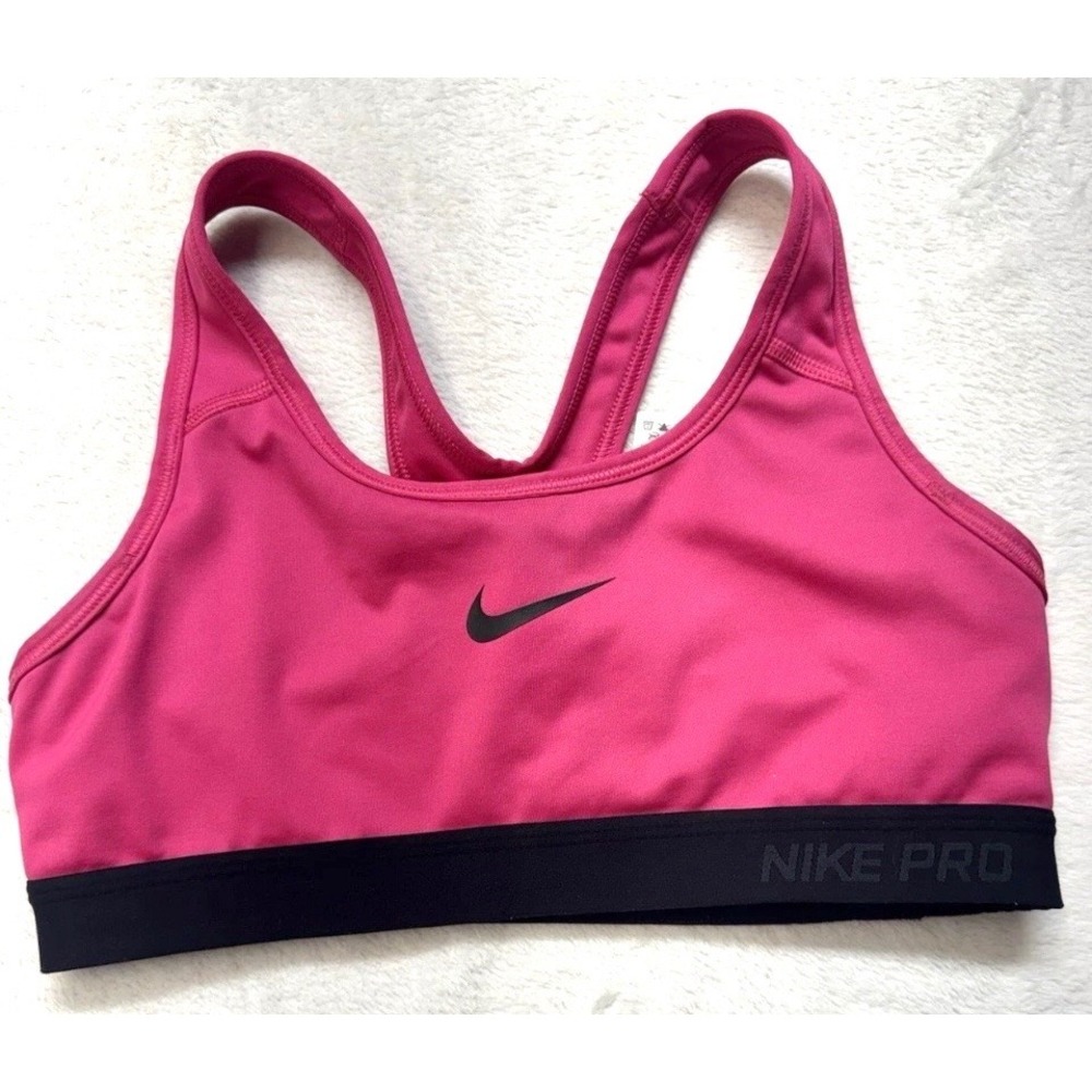 Nike Pro Dri-FIT Womens Sports Bra Pink Black Racerback Medium Impact Size S